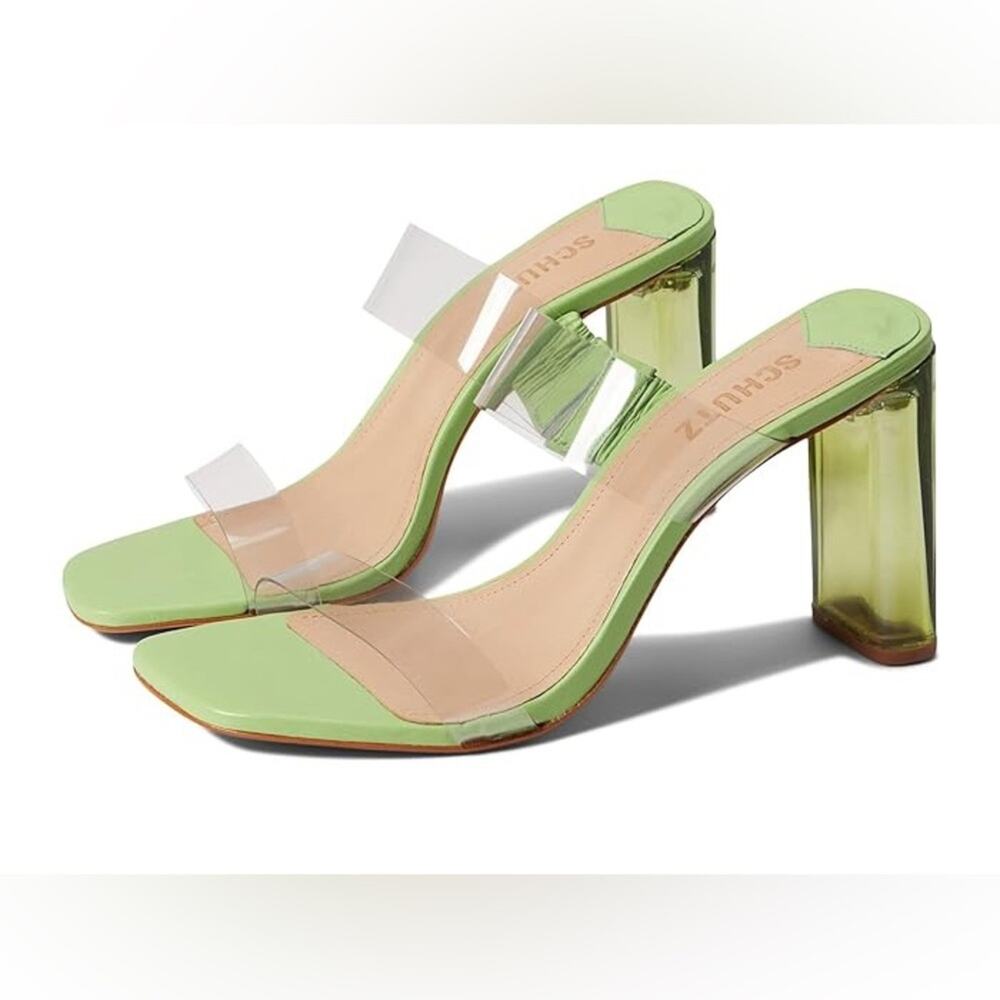 Schutz New Ariella Acrylic Sandal Fairy-Core Green Lucite Heel US 10 - Picture 9 of 14